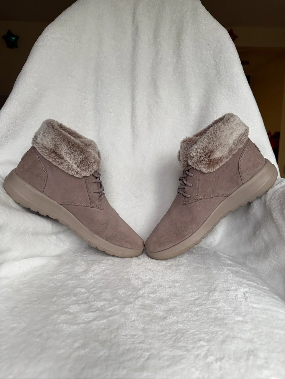 Skechers On-the-Go City 2 Winter Wishes Taupe Suede Ankle Boots 11